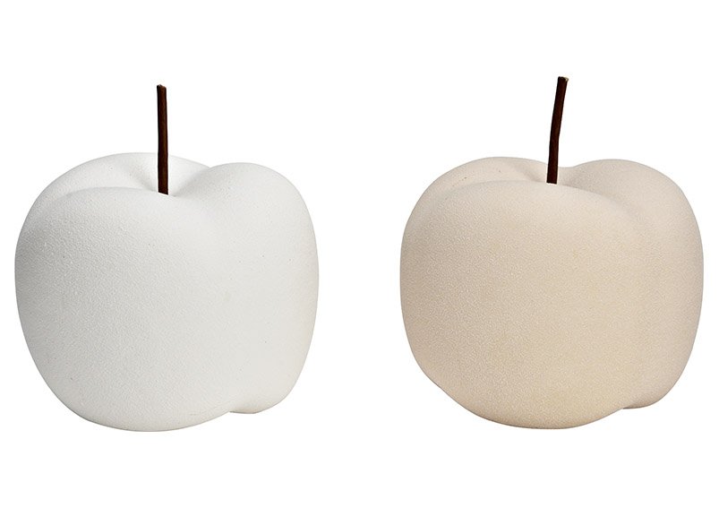 Pomme en céramique beige, blanche 2 fois, (L/H/P) 13x14x13cm