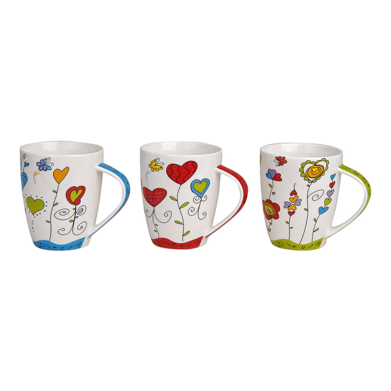 Porcelain mug with heart design, 3 assorted, 10 cm, 300 ml