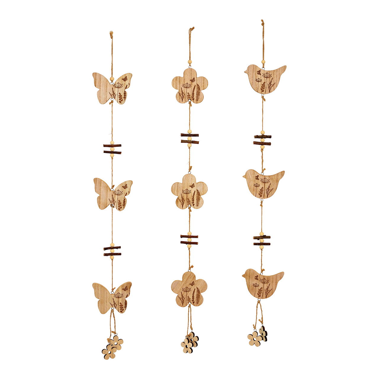 Hangslinger bloem, vlinder, vogel van natuurlijk hout 3-voudig, (B/H/D) 8x71x1cm Hangslinger bloem, vlinder, vogel van natuurlijk hout 3-voudig, (B/H/D) 8x71x1cm