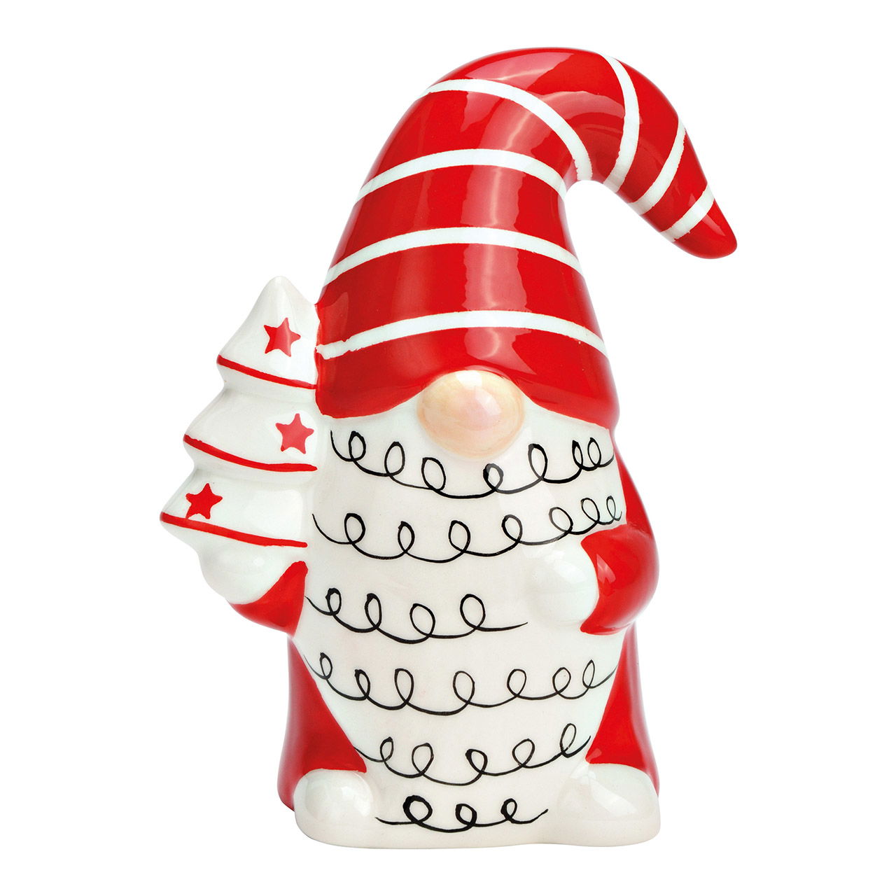 Lutin avec sapin en céramique rouge, blanc (L/H/P) 10x16x7cm