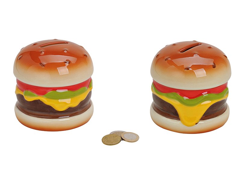 Salvadanaio in ceramica hamburger, L10 x P10 cm