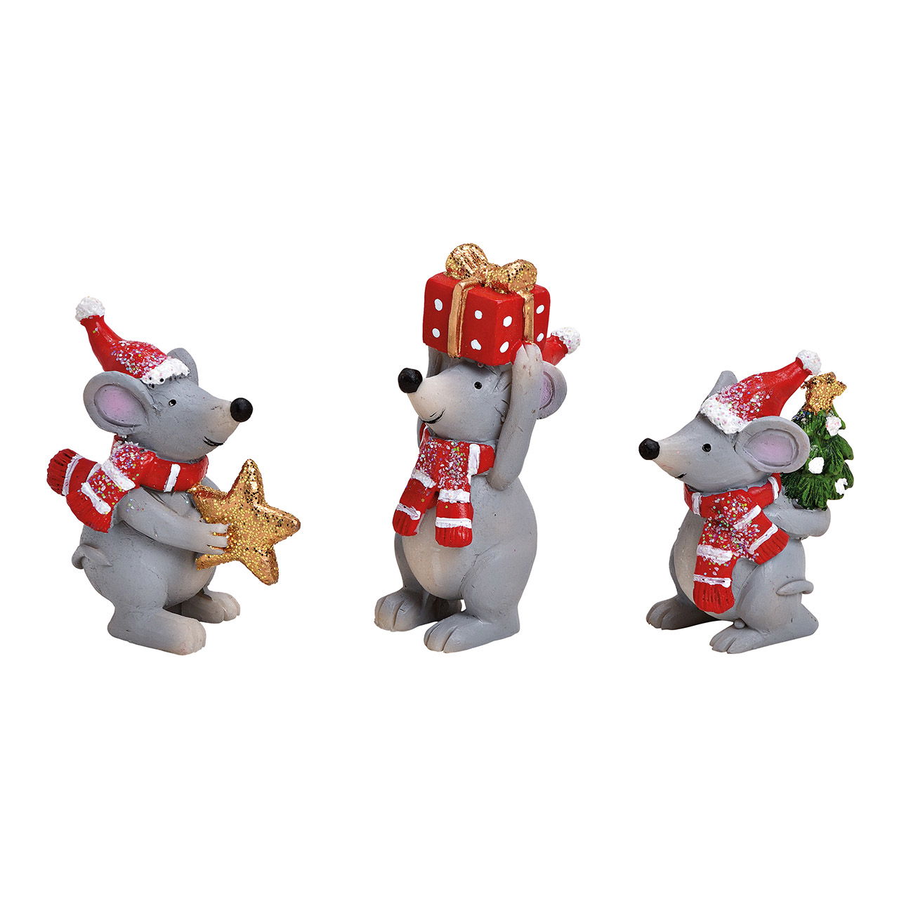 Weihnachtsmaus aus Poly Grau 3-fach, (B/H/T) 3x6x3cm Figur, Spielzeug, Plüsch