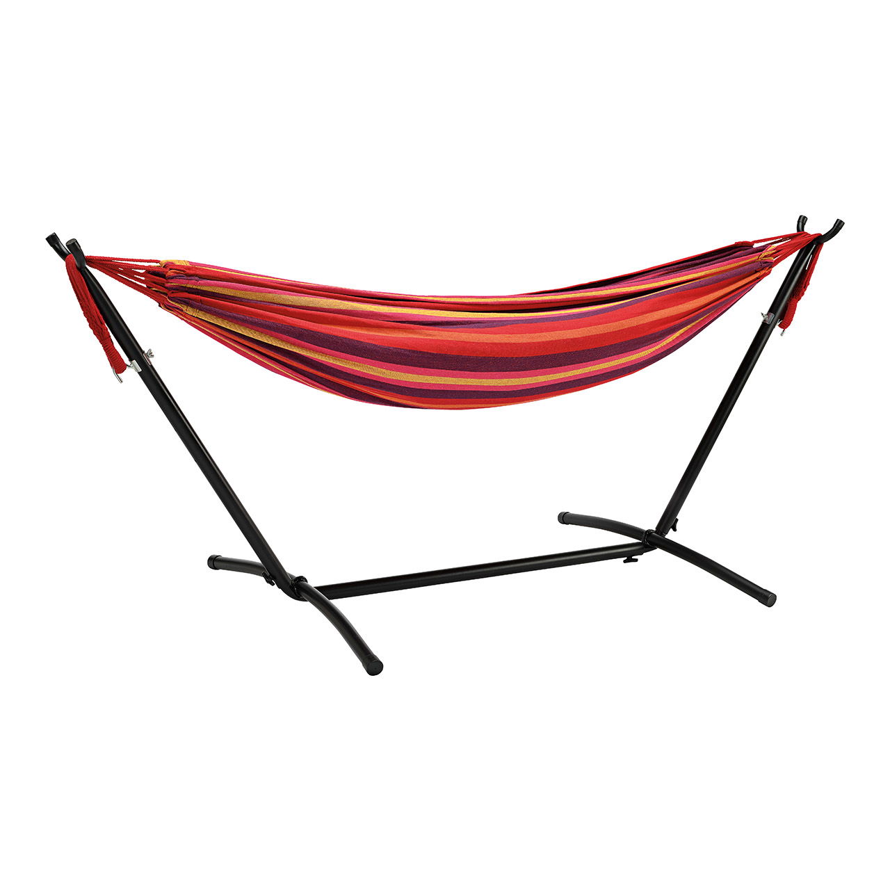 Support hamac set complet, surface de couchage 190x80cm en métal, textile rouge (L/H/P) 260x100x100cm