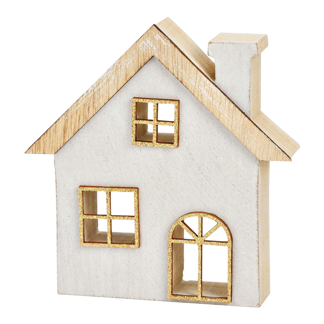 Haus aus Holz gold, weiß (B/H/T) 12x12x3cm