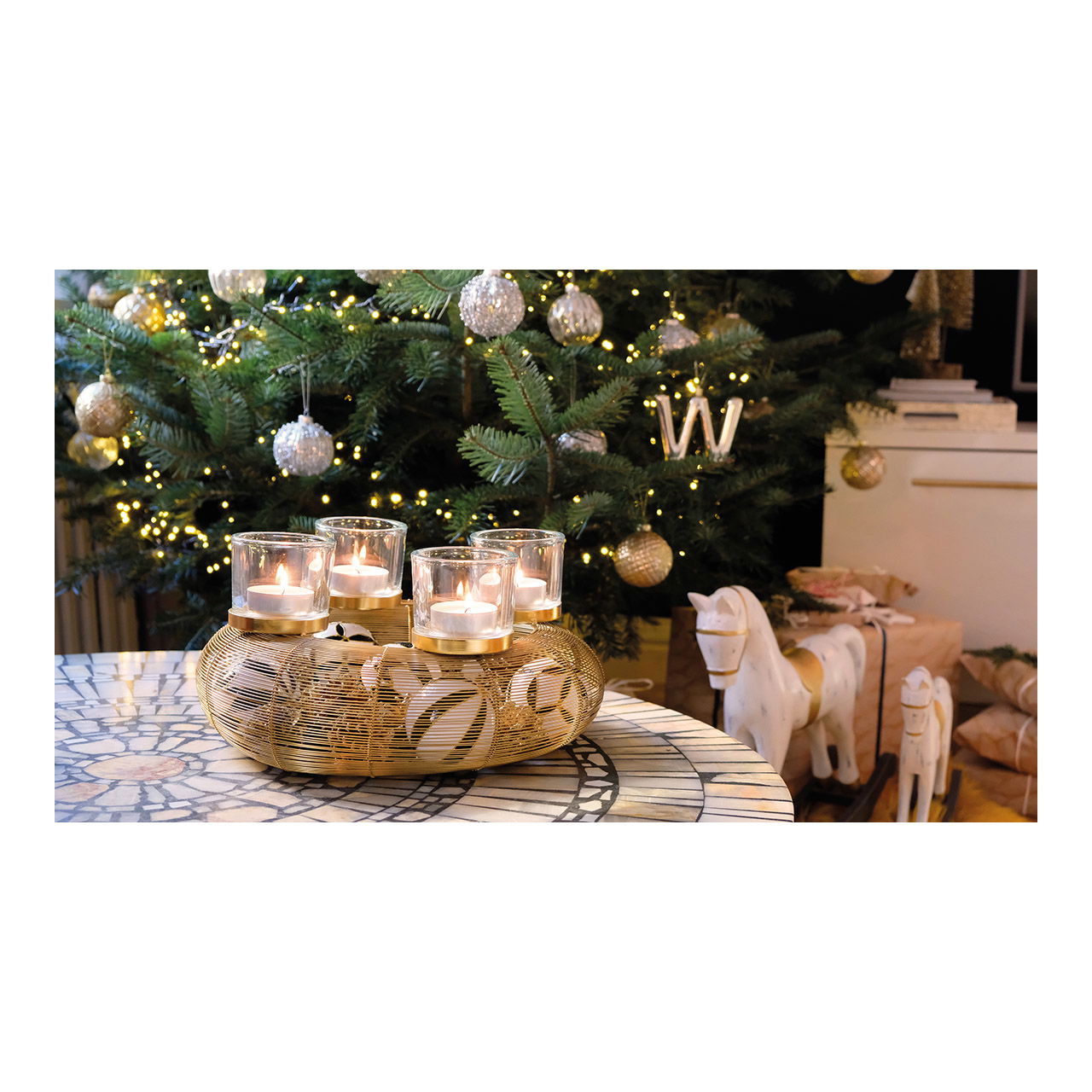 Weihnachtskugel aus Glas, 4-fach, Schwarz/Weiß/Gold Ø8cm Weihnachten, Weihnachtsdekorationen, Festival, Pflanze, Baum
