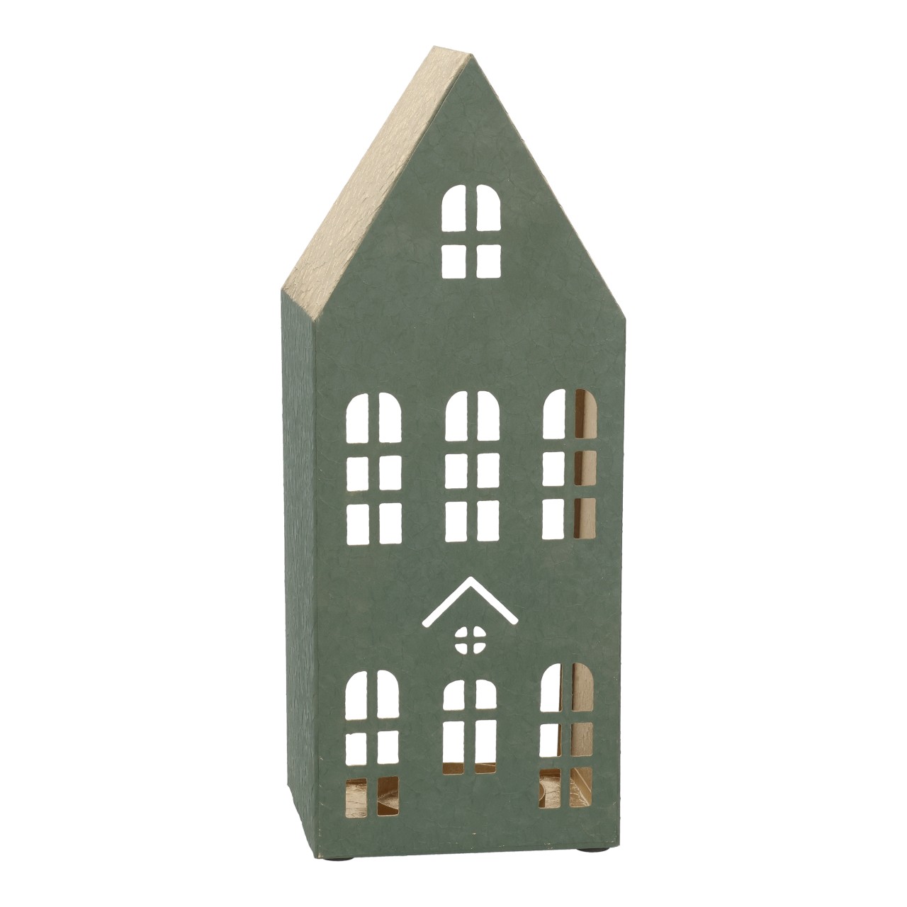 Metal candle holder house green (W/H/D) 13x33x10cm holzdeko, hausform, grün, fensterdesign, miniatur