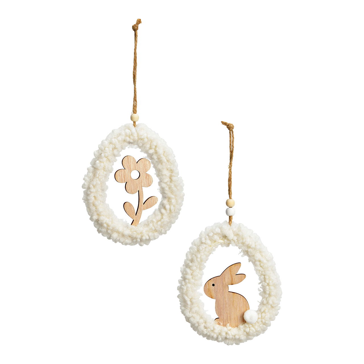 Suspension fleur, lapin en textile blanc 2 fois, (L/H/P) 11x26x2cm