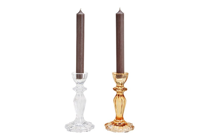Candle holder made of glass transparent, brown 2-fold, (W / H / D) 8x15x8cm