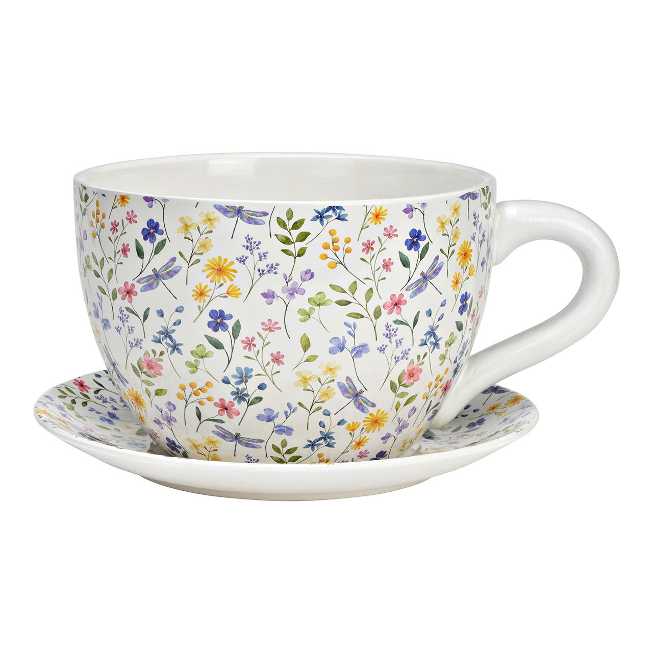 Blumentopf Tasse Blumen Dekor aus Keramik, Bunt (B/H/T) 34x16x28cm