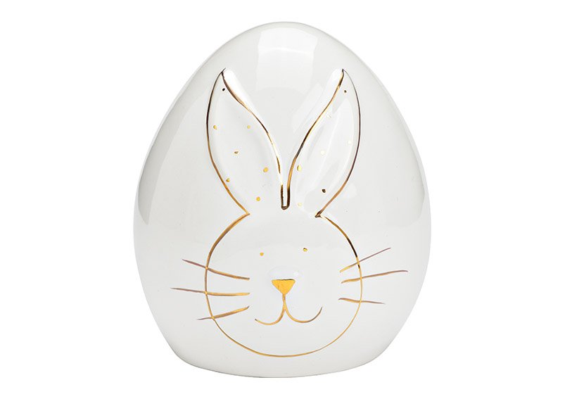 Egg with bunny decor ceramic white (W/H/D) 11x12x11cm