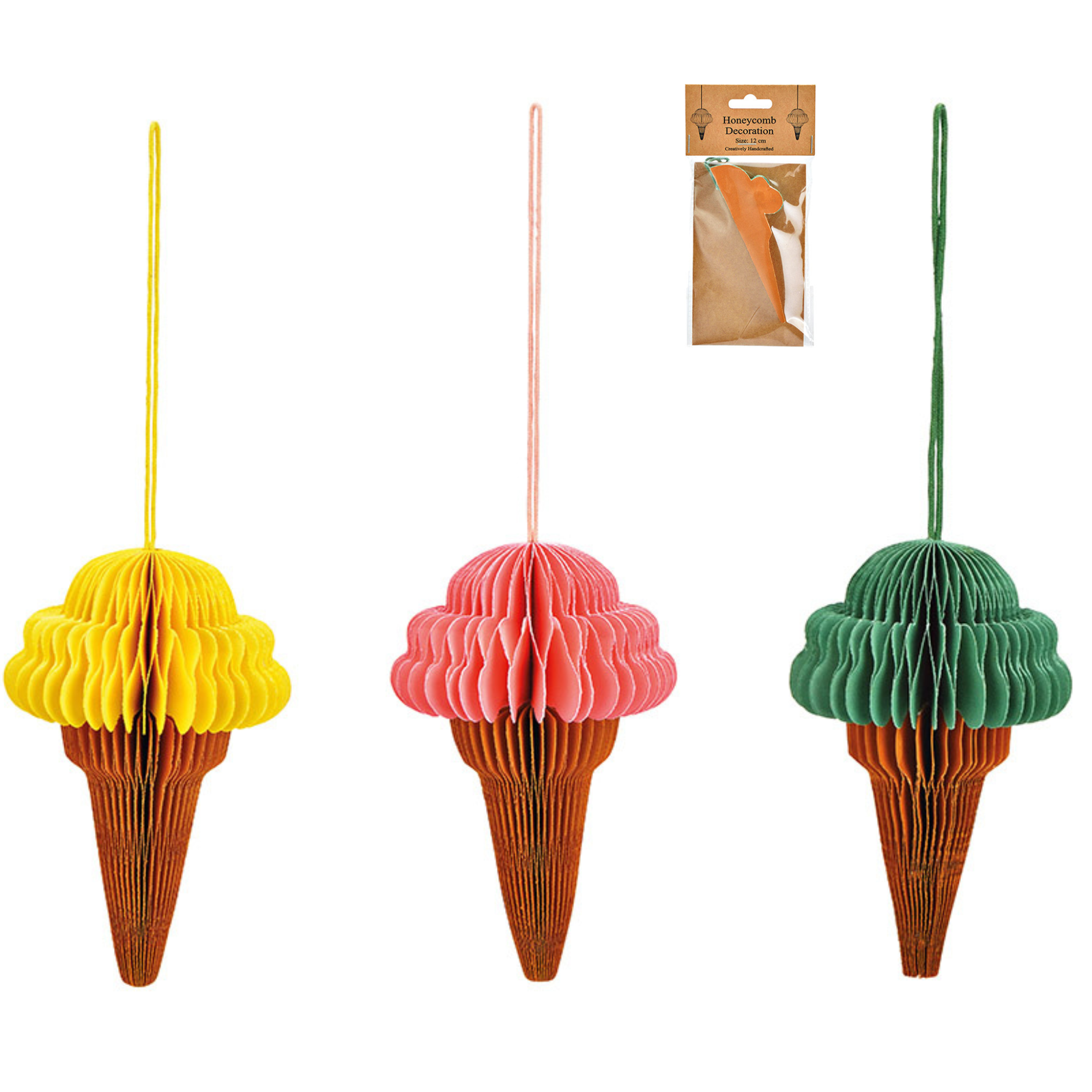 Hänger Honeycomb Eiscreme aus Papier/Pappe pink, gelb, grün 3-fach, (B/H/T) 8x12x8cm Sahne, Nachtisch, Essen, Eiscreme