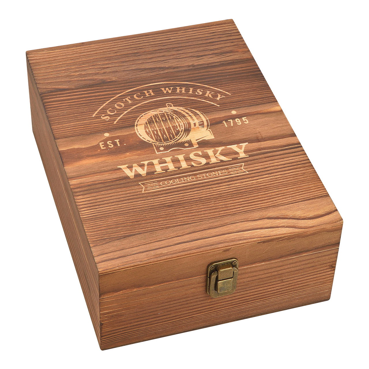 Set di pietre da whisky, cubetti di ghiaccio in pietra basaltica, 2cm, 8 cubetti con 4 bicchieri 9x8x9cm, 300ml, in scatola di legno 21,5x10x30,7cm