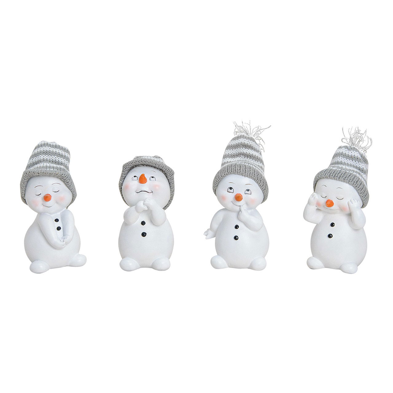 Pupazzo di neve in poliestere con cappello a maglia, 4 assortiti (L/H/D) 6x11x6 cm