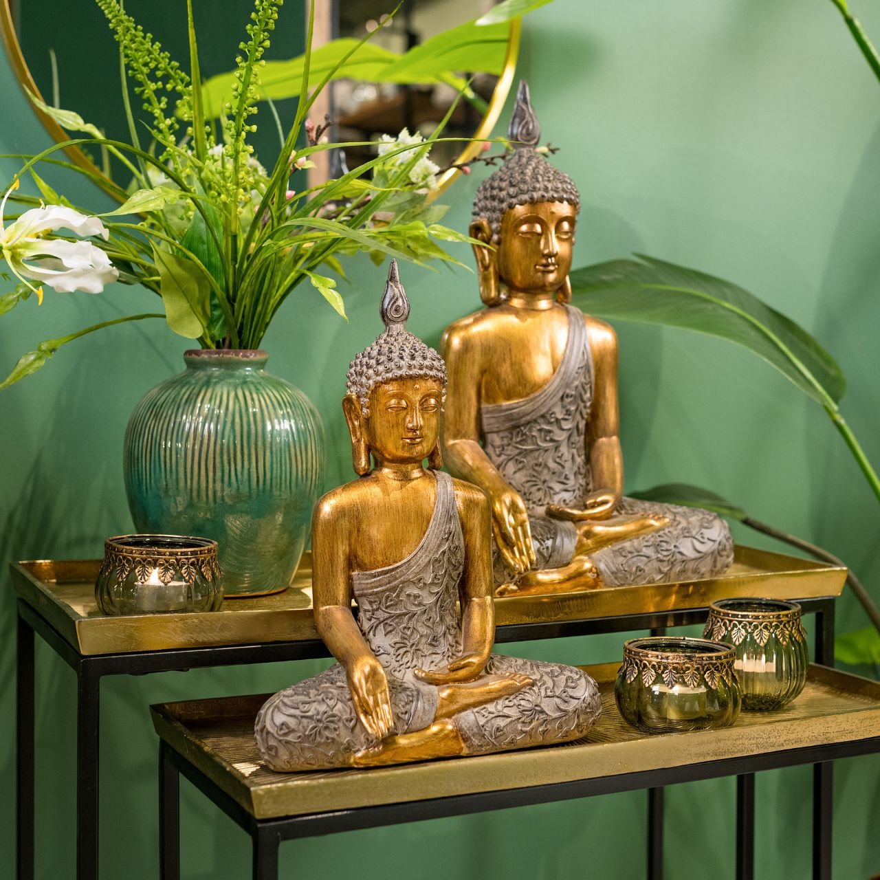 Boeddha van poly Bruin, goud (w/h/d) 30x41x15cm