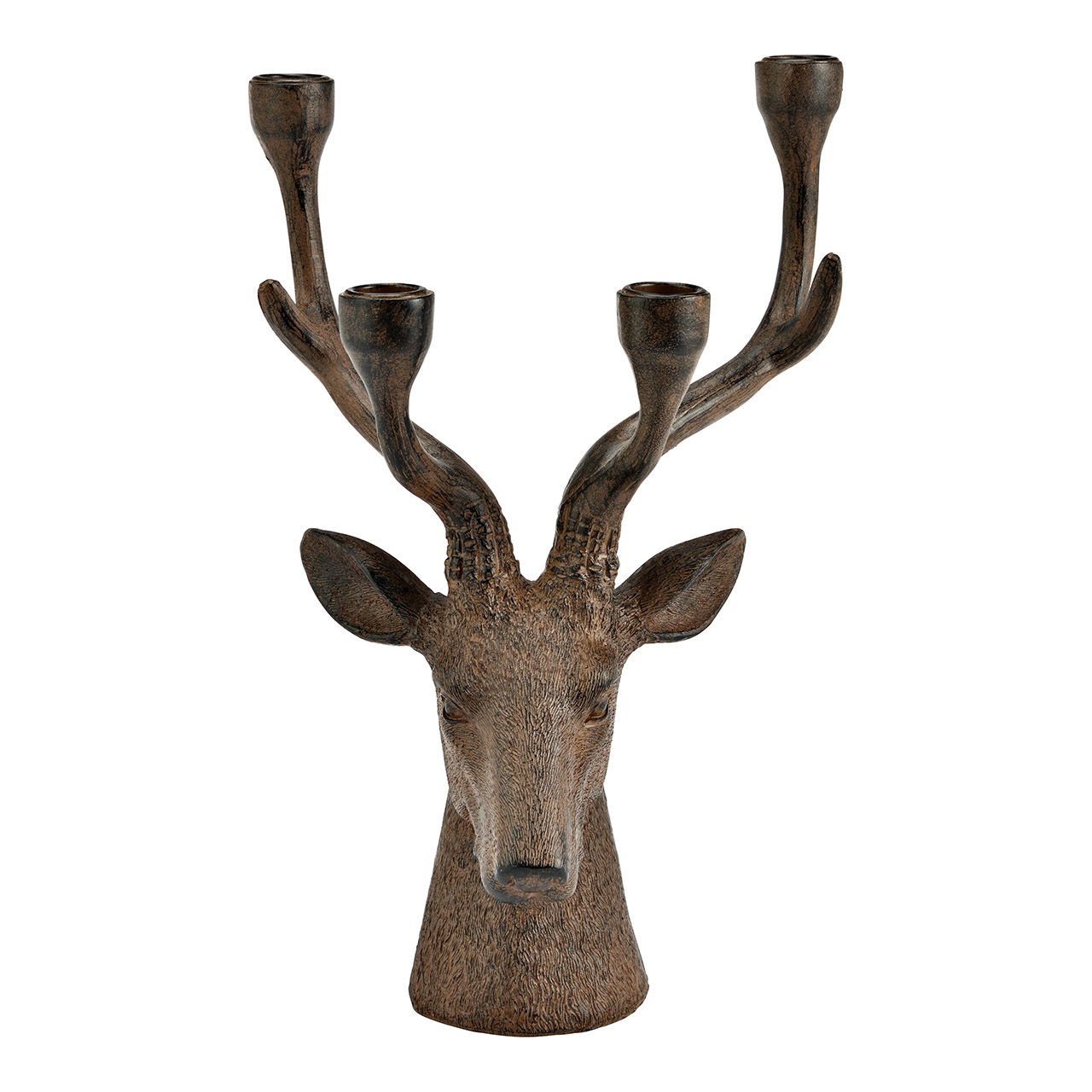 Portacandele testa di cervo per 4 candele in polietilene, marrone (L/H/D) 21x34x15cm
