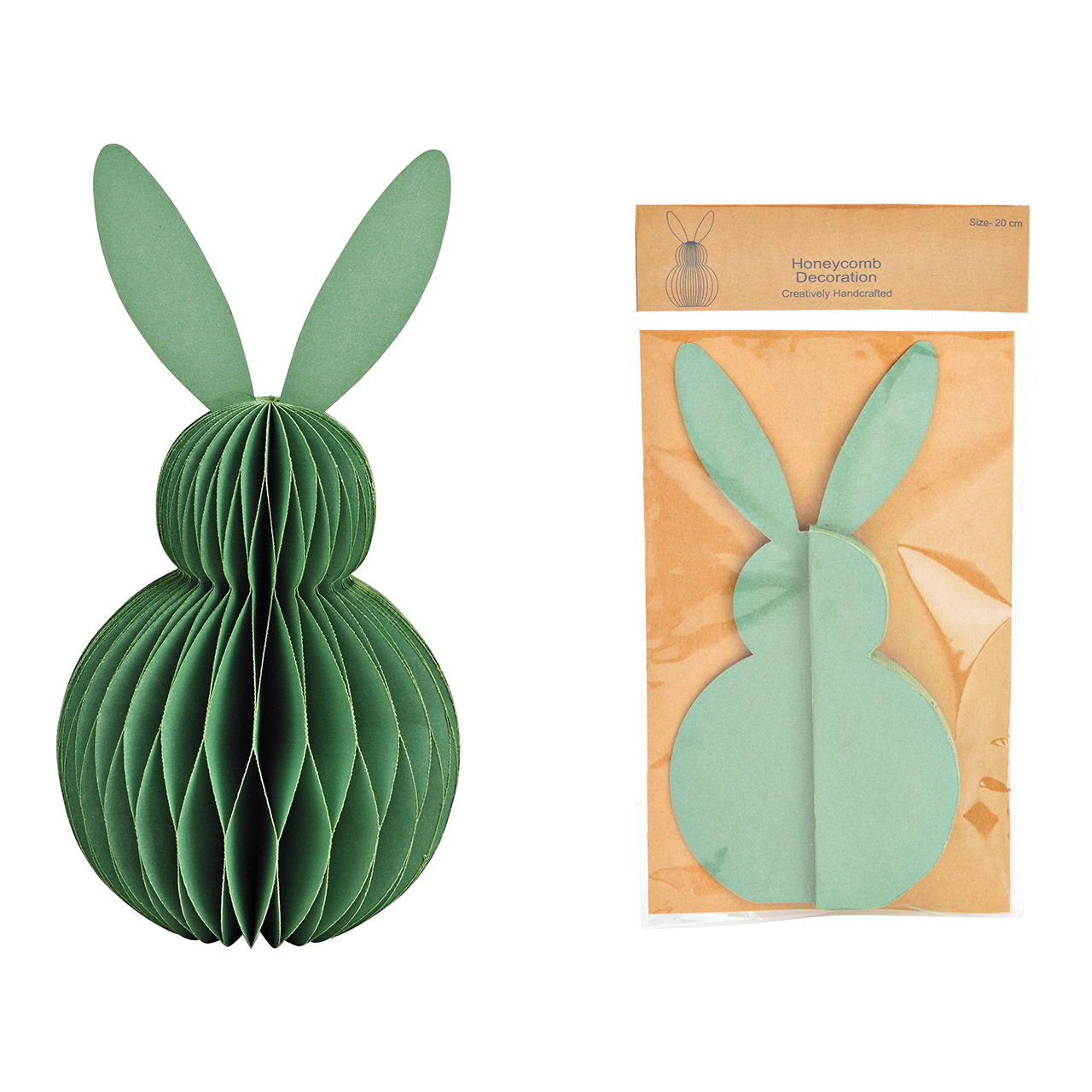 Honeycomb bunny paper/cardboard green (W/H/D) 11x20x11cm