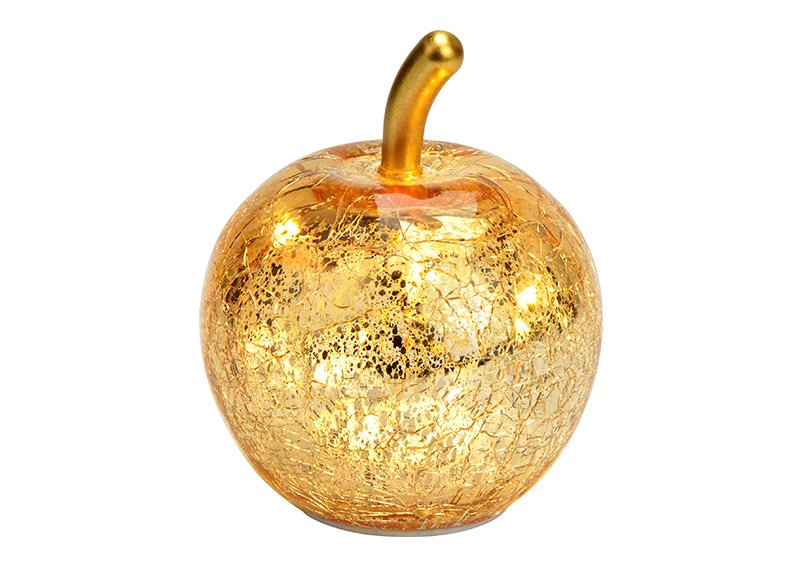 Apple with 5 LED of glass gold (W/H/D) 7x9x7cm with timer, battery operation CR2032 not included