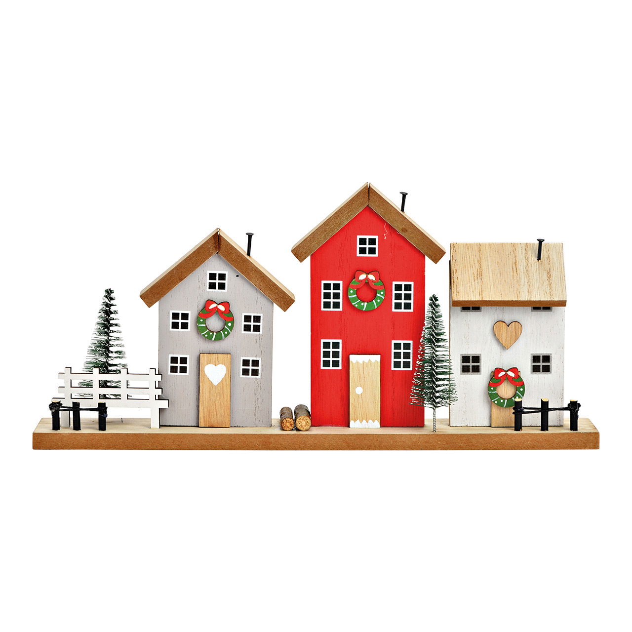 Stand houses with Christmas decor made of colorful wood (W/H/D) 30x14x5cm