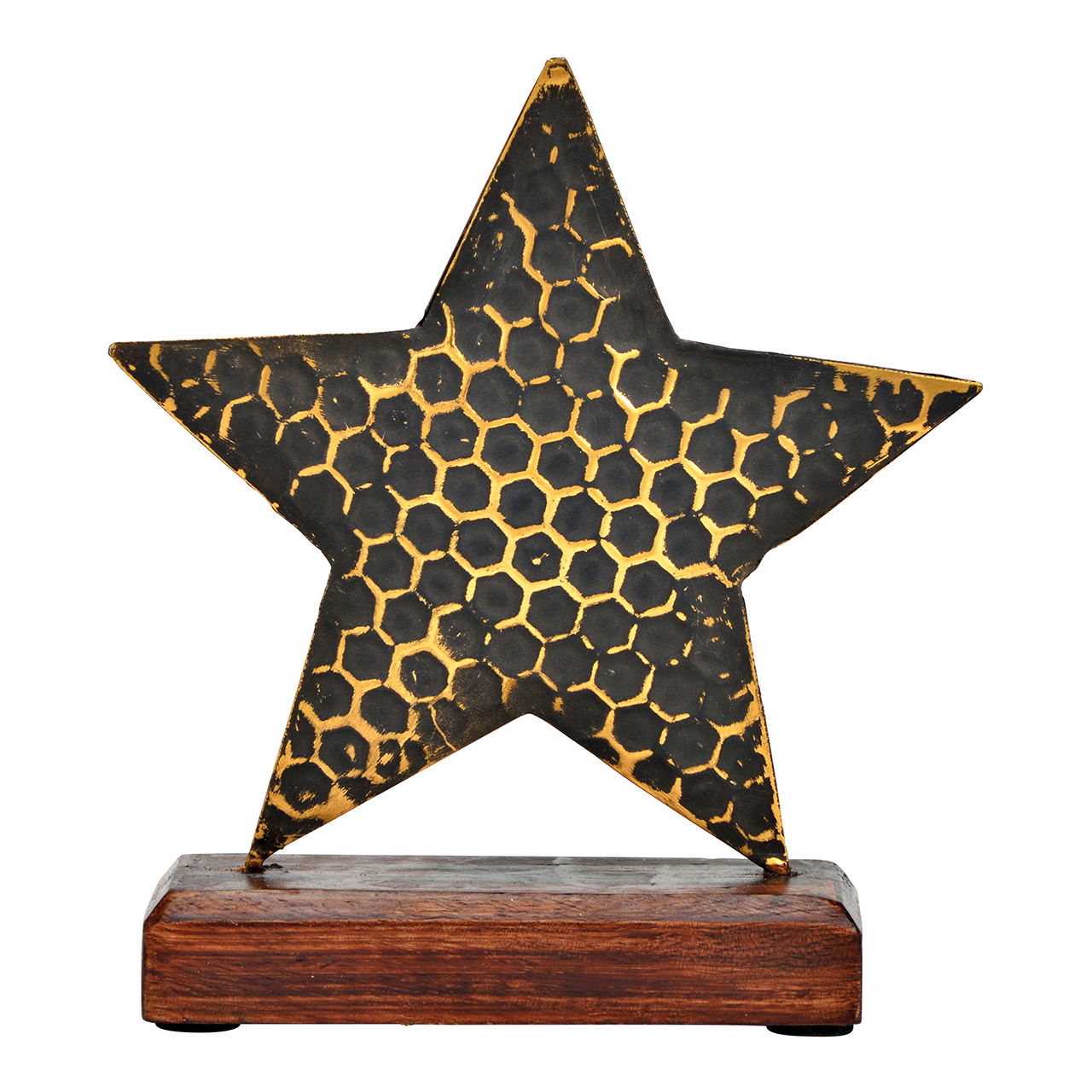 Star stand on mango wood base made of black metal (W/H/D) 15x17x5cm