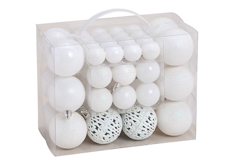 Set de boules de Noël en plastique Blanc Set de 50, (L/H/P) 23x18x12cm Ø3/4/6cm