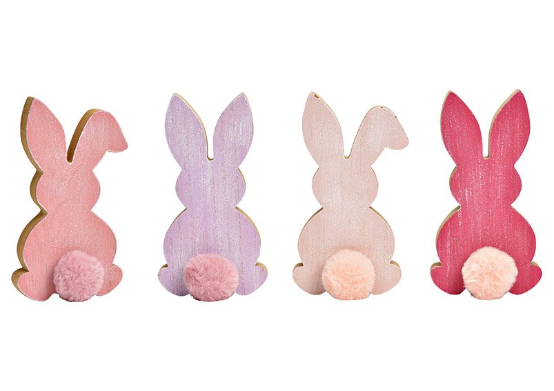 Rabbit wooden pink/pink, purple 4-fold, (W/H/D) 8x16x5cm