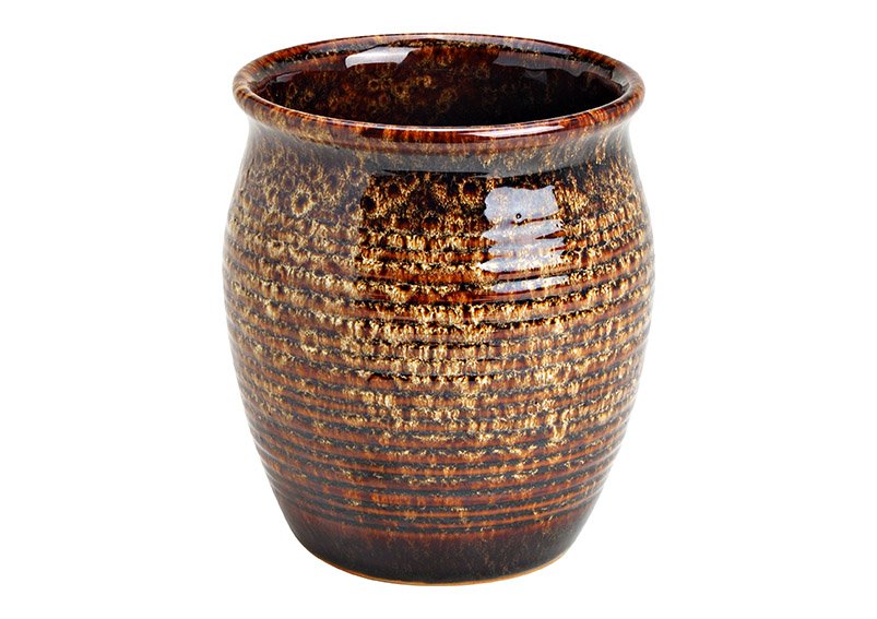 Jarrón, jarra, cerámica marrón (c/h/d) 13x15x13cm