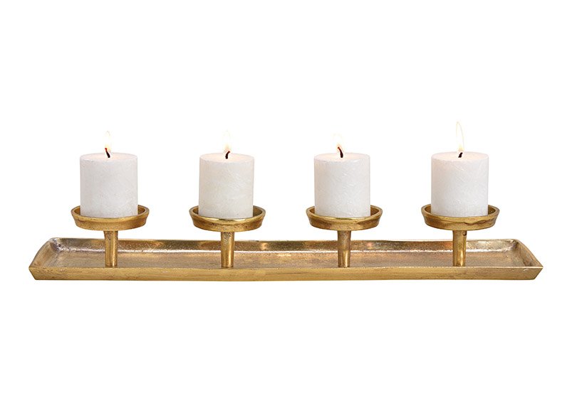 Arrangement de l'Avent, porte-bougies 4 pièces en métal or (L/H/P) 57x8x13cm