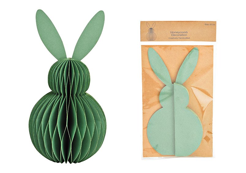 Honeycomb bunny paper/cardboard green (W/H/D) 11x20x11cm