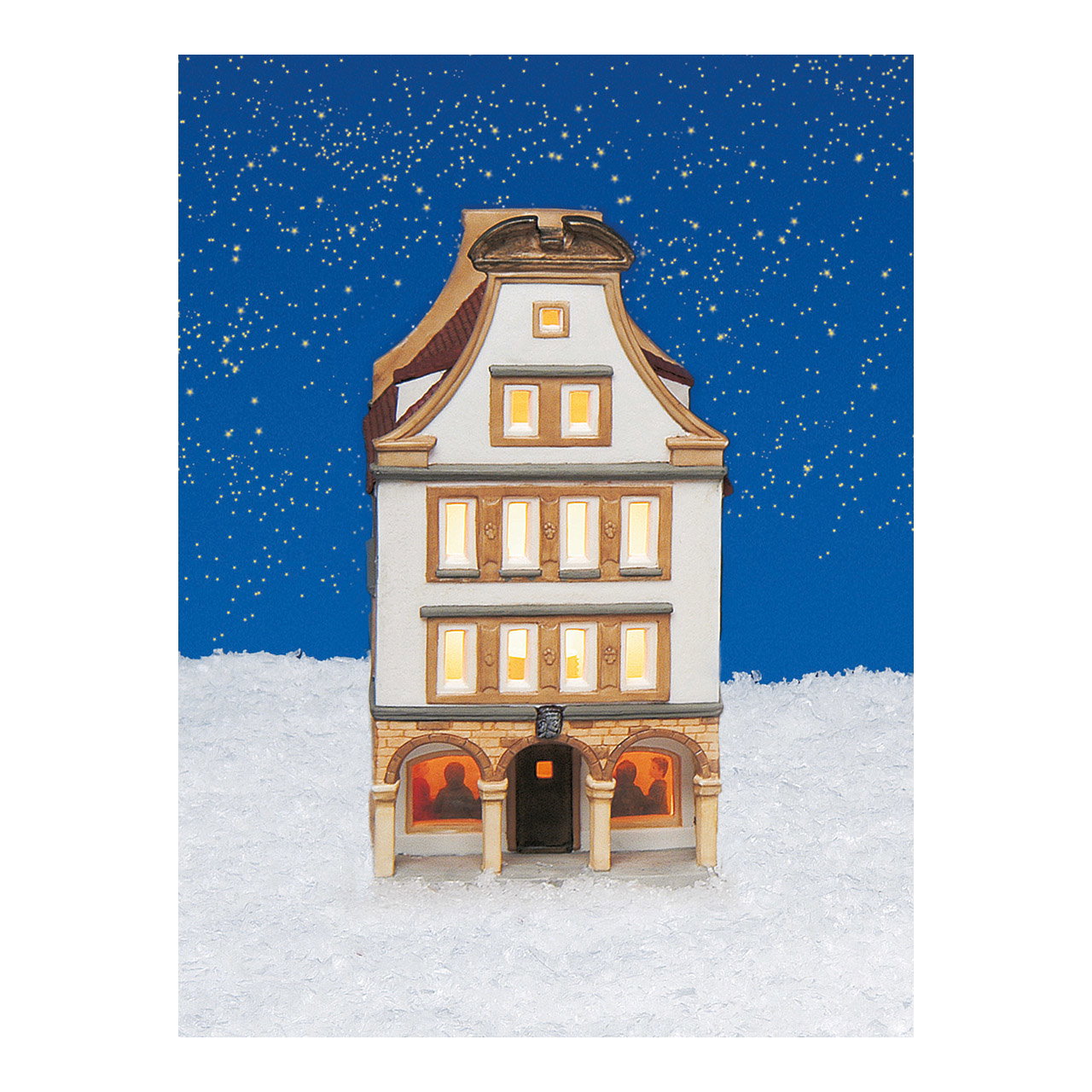 Miniature Haus, Keramikfigur, Beleuchtete Fenster, Drei Stockwerke, Schaufenster