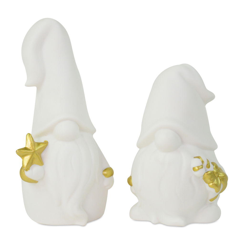 Lutin avec cadeau éclairé par LED (3xLR44, incl.), avec minuterie, porcelaine, 17x7cm, 1 pc, blanc Figur, Ohrring, Schmuck, Porzellan, Töpferei