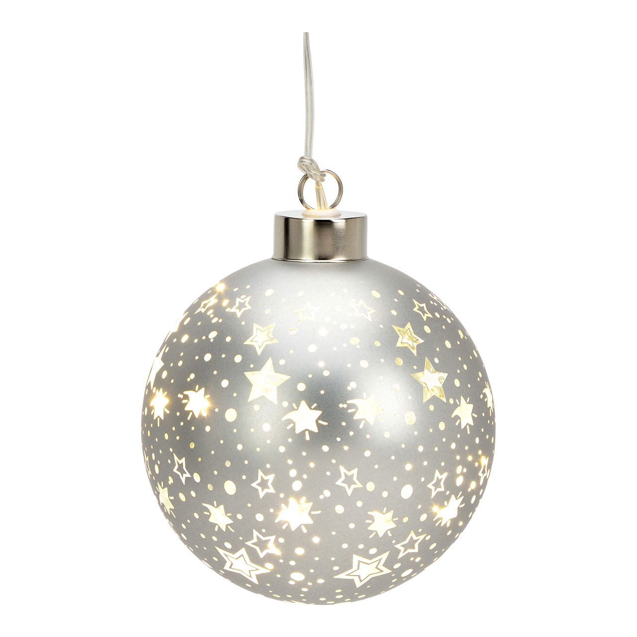 Boule lumineuse décor étoile en verre, argent Ø10cm Fonctionnement sur piles 2xAA non incluses