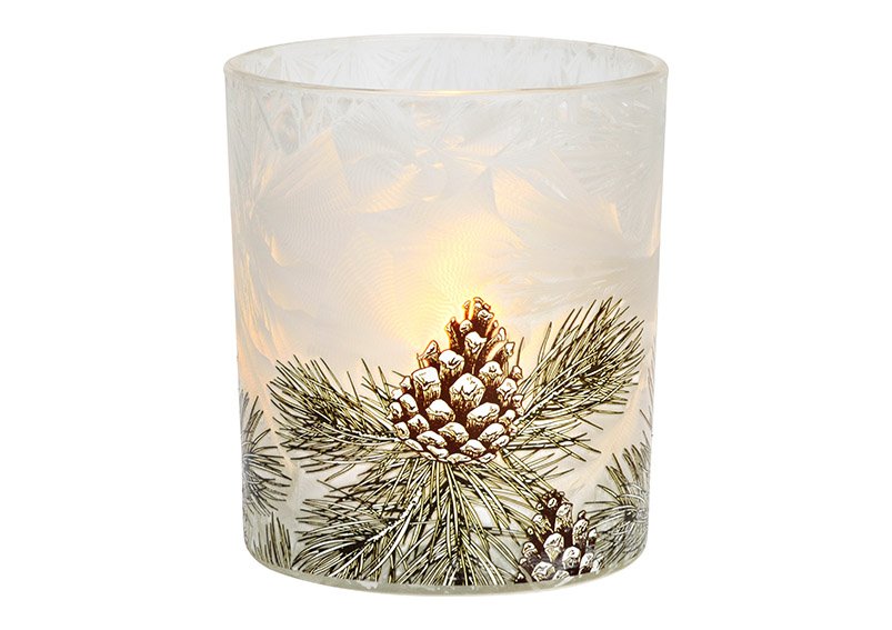 Wind light tea light holder fir decor made of glass white (W/H/D) 9x10x9cm