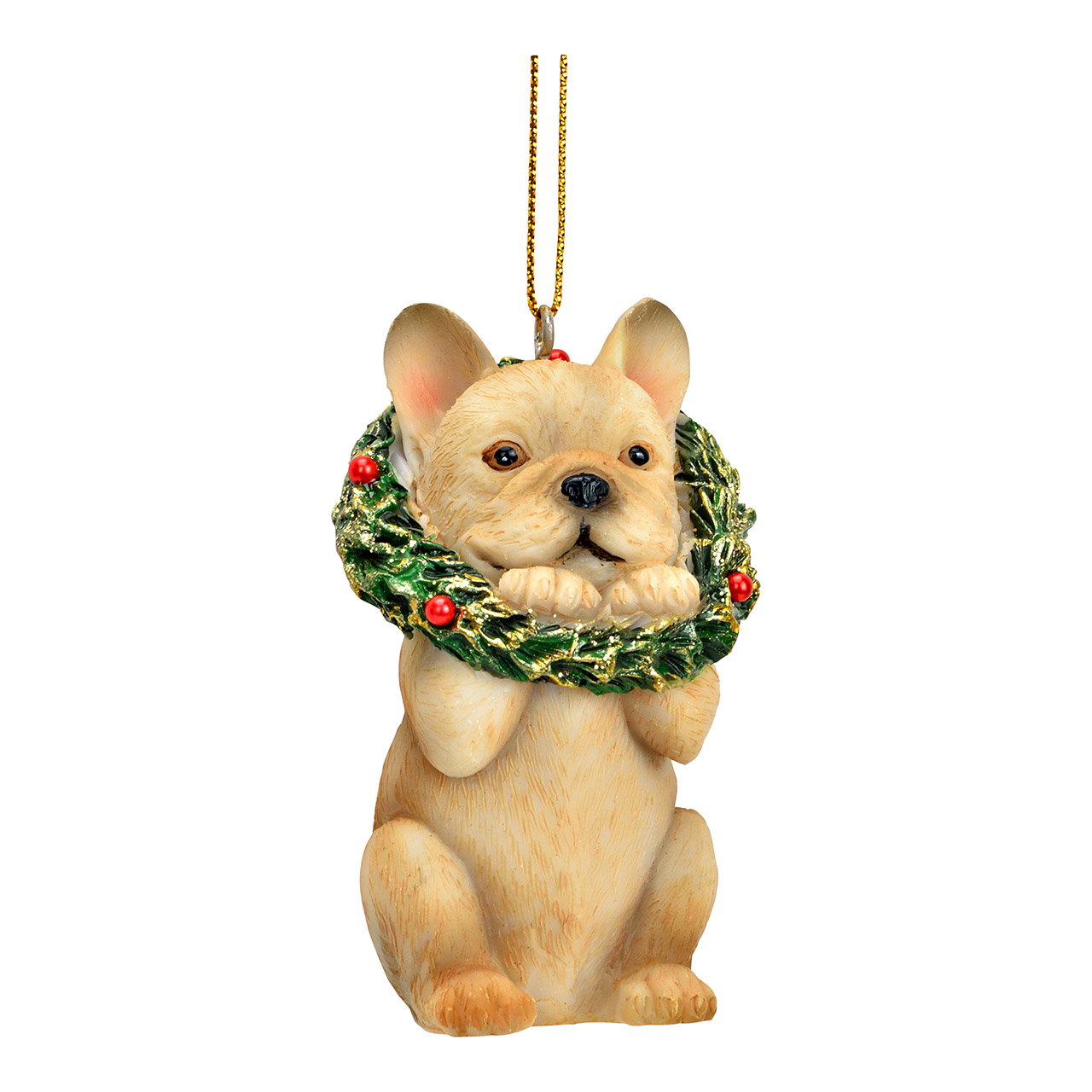 Christmas hanger dog with wreath made of poly, beige/green (W/H/D) 4x7x3cm Christmas hanger dog with wreath made of poly, beige/green (W/H/D) 4x7x3cm