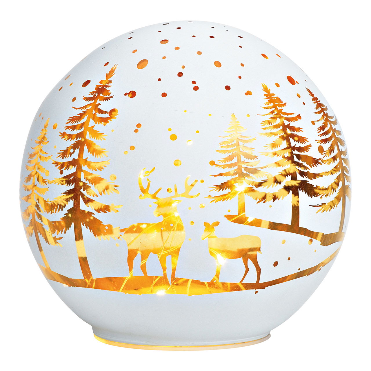 Boule de lumière LED, décor forêt d'hiver, en verre blanc mat (L/H/P) 15x14x15cm avec minuterie Fonctionnement sur piles 3xAA non incluses