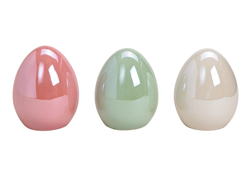 Egg, shiny finish, ceramic, colourful, 3 assorted (w/h/d) 8x10x8cm