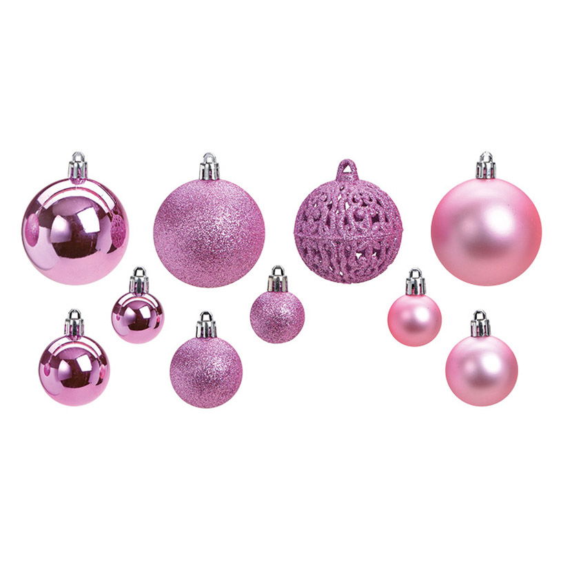 Weihnachtskugeln aus Kunststoff, 100er-Set, Rose Ø3/4/6cm (B/H/T) 35x23x12cm