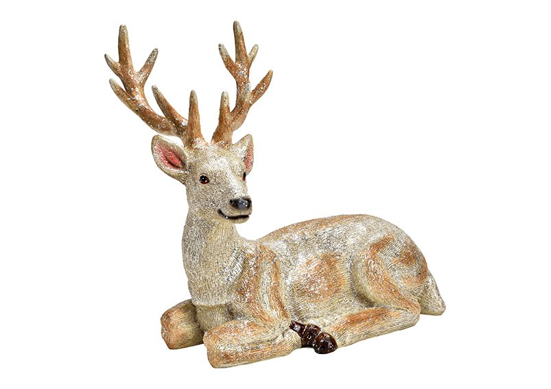 Deer with glitter, lying, made of poly champagne (W/H/D) 28x28x23cm