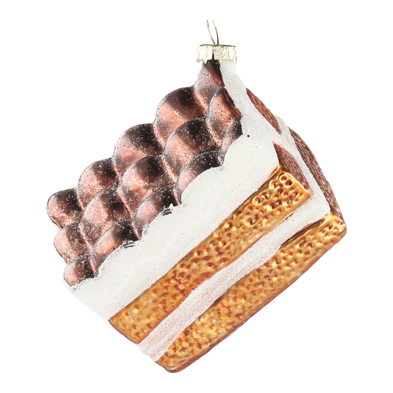 Décoration de Noël « Tiramisu » en verre, marron (L/H/P) 6 x 4 x 5 cm Weihnachtskuchen, Kuchen-Ornament, Glitzer, Keks-Schicht, Dekor