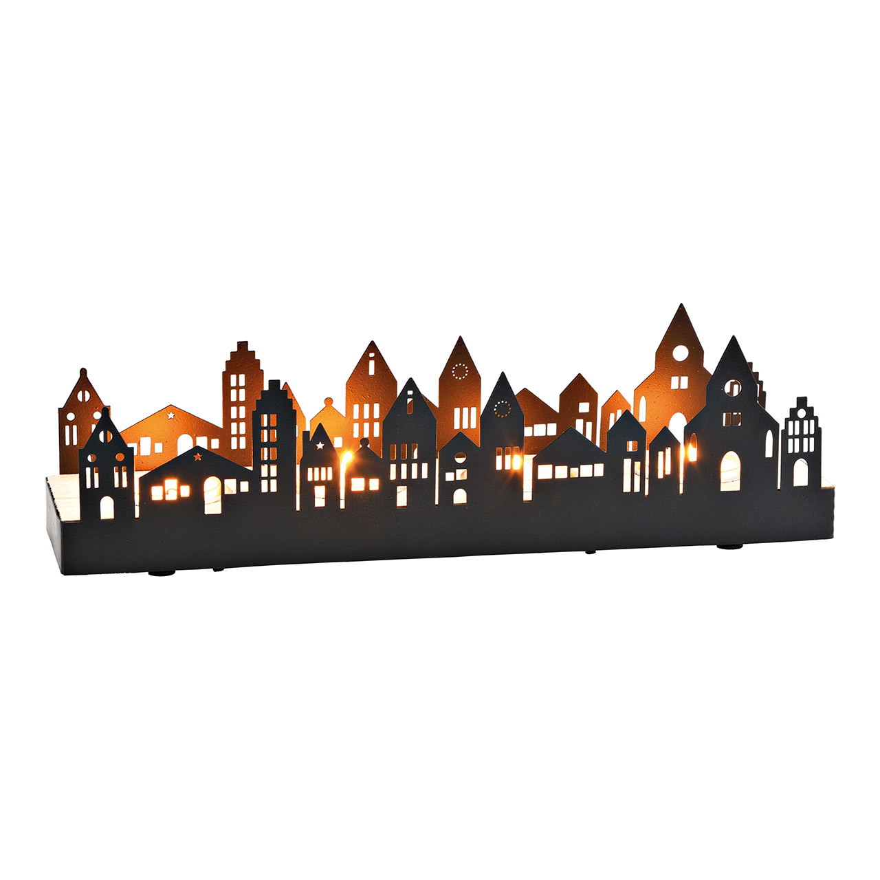 Tealight holder, house of 4 made of metal, black wood (W/H/D) 19x8x8cm Tealight holder, house of 4 made of metal, black wood (W/H/D) 19x8x8cm