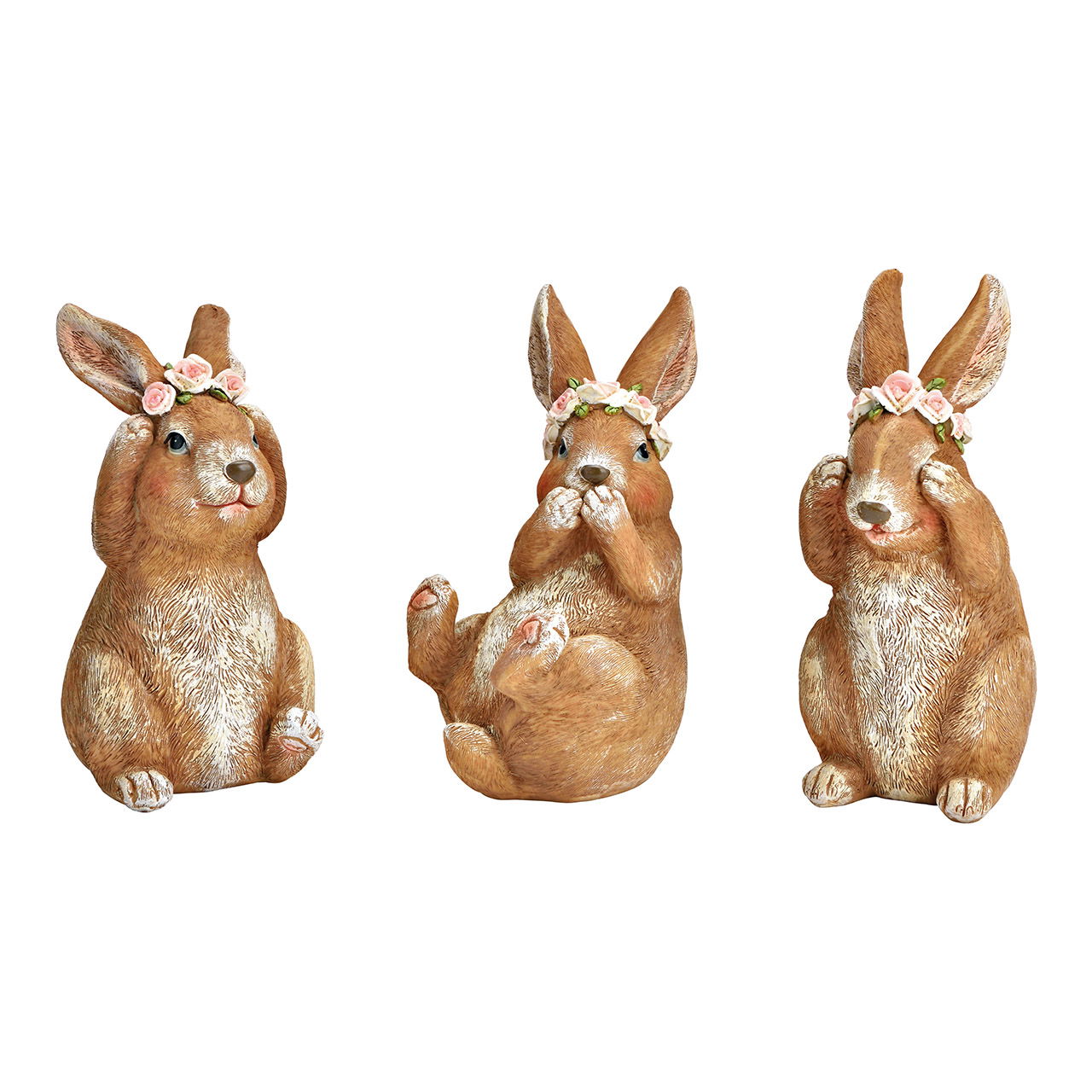 Hase mit Blumenkranz aus Poly braun 3-fach, (B/H/T) 10x18x9cm Hase mit Blumenkranz aus Poly braun 3-fach, (B/H/T) 10x18x9cm