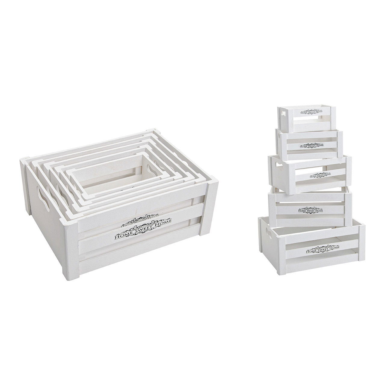 Set di scatole in legno bianco, 5 pezzi, L37 x P28 x H15 cm Set di scatole in legno bianco, 5 pezzi, L37 x P28 x H15 cm