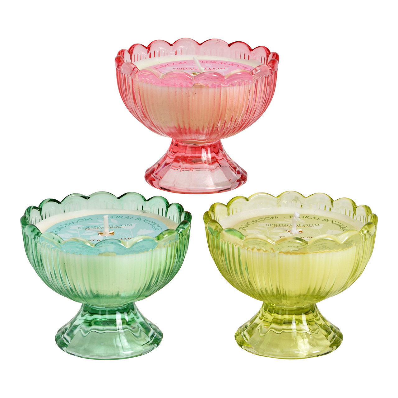 Windlicht Blume mit Duftkerze aus Glas, 3-fach, Pink/Grün/Blau (B/H/T) 9x7x9cm Glas, Schüssel