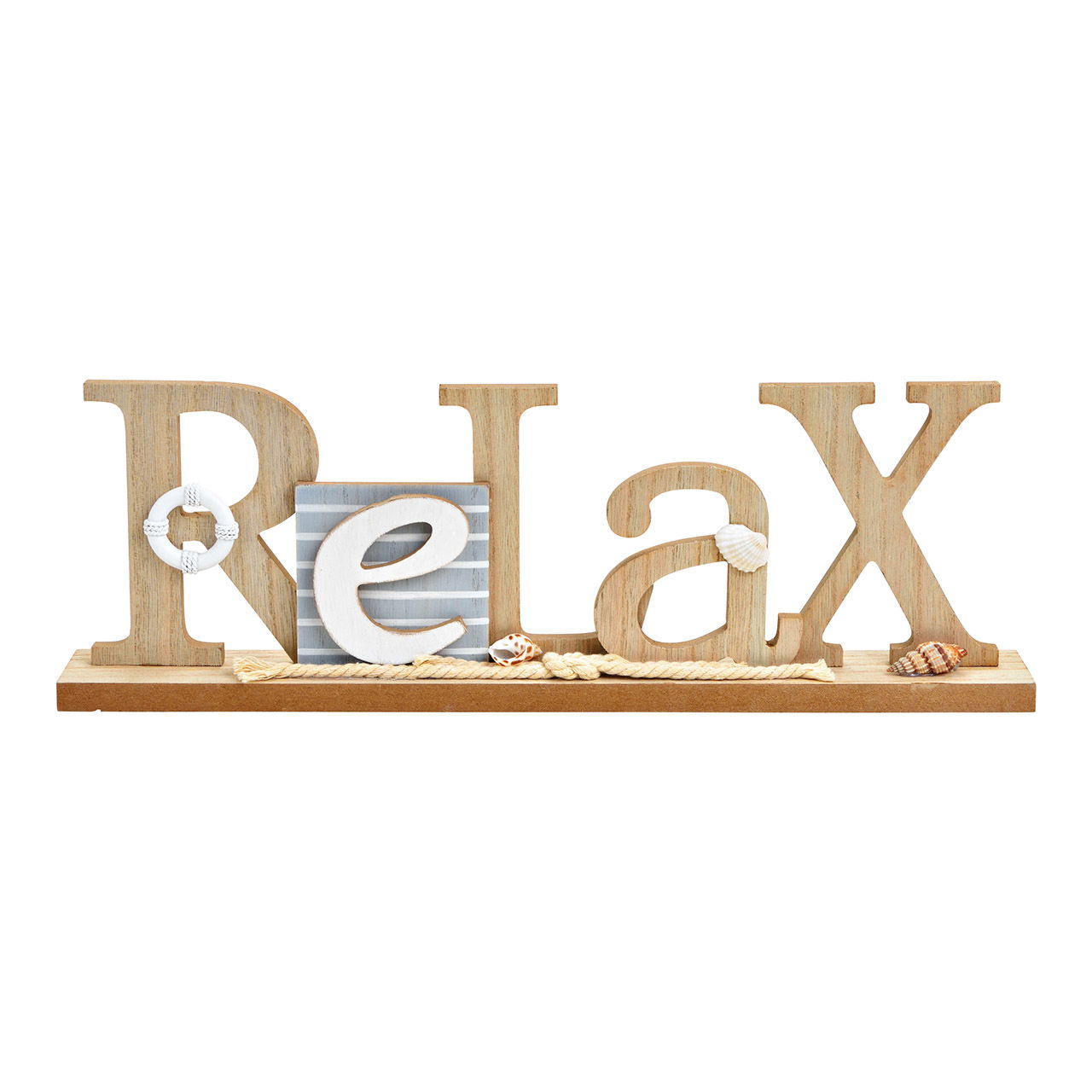 Espositore, lettering, Relax, decorazione marittima, legno naturale (L/H/D) 40x13x5cm