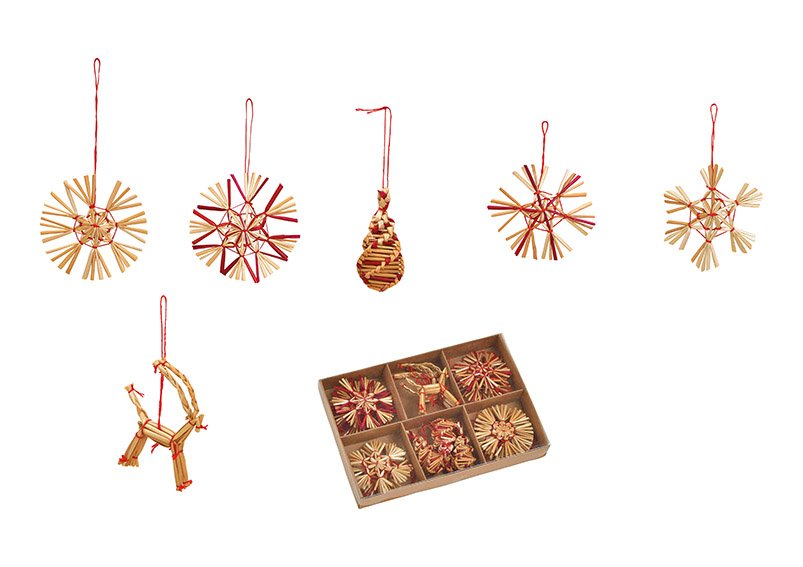 Christmas hanger set of straw, 6cm, natural colour, set of 21, (w/h/d) 19x2x13cm
