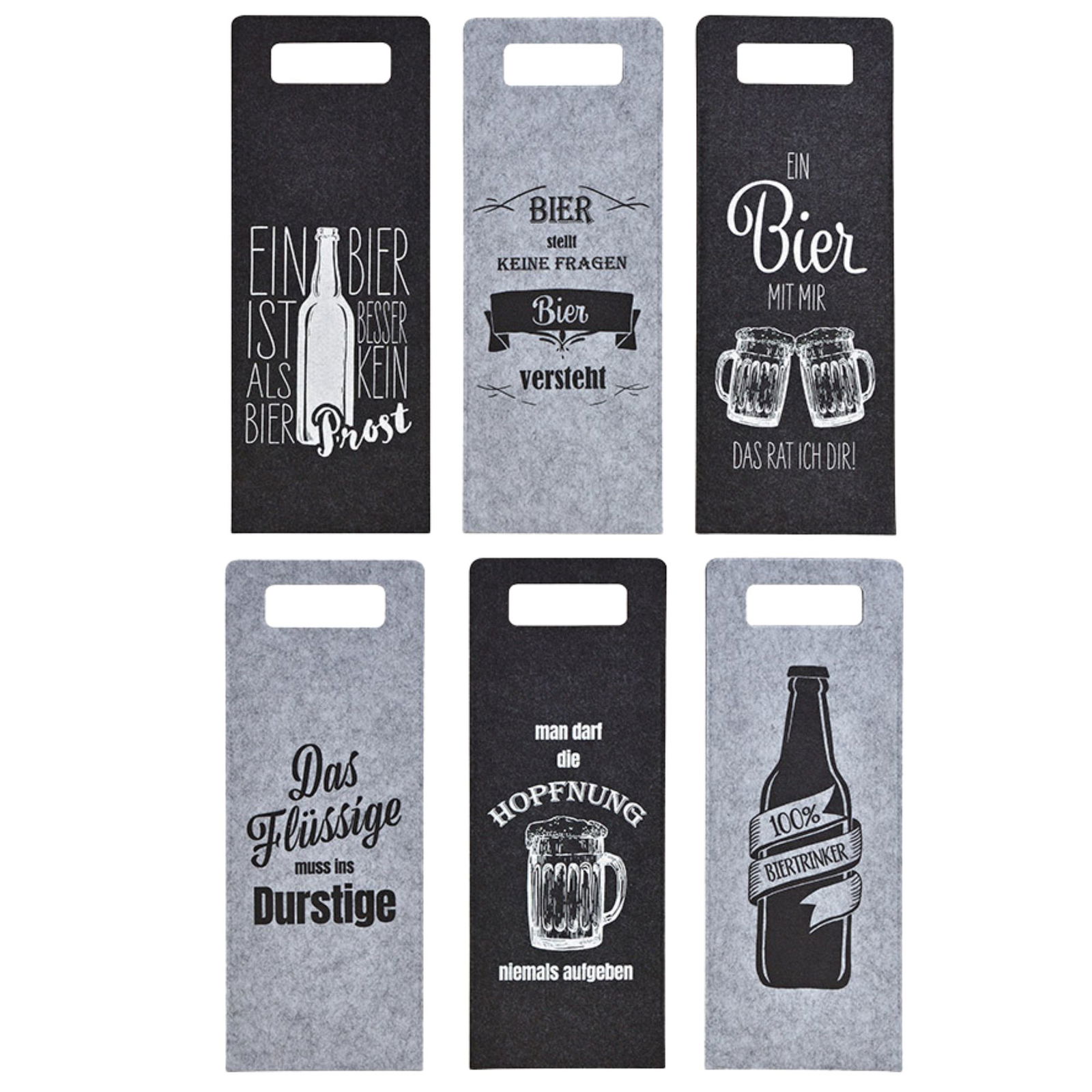 Flaschentasche Bier aus Filz Grau 6-fach, (B/H) 14x38cm Flasche, Alkohol, Bier, Getränk