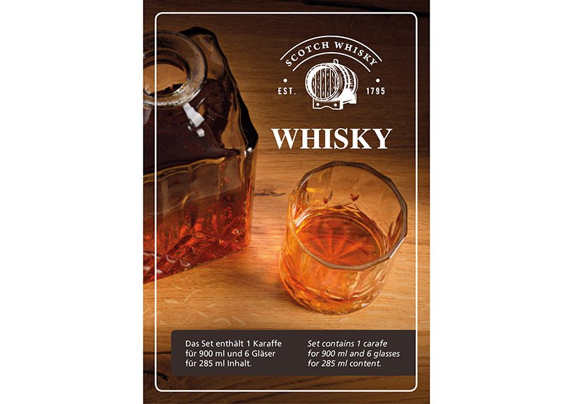 Whisky Set aus Glas Transparent 7er Set, Flasche 1l + Gläser 285ml, (B/H/T) 26x26x10cm