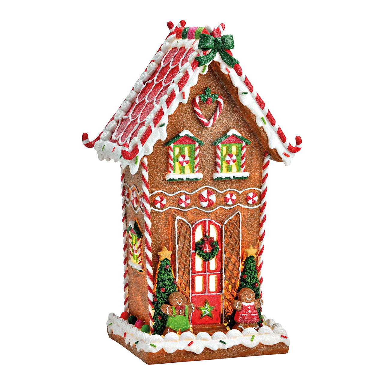 Gingerbread house with LED, exclusive 2xAAA made of poly colorful (W/H/D) 18x31x13cm