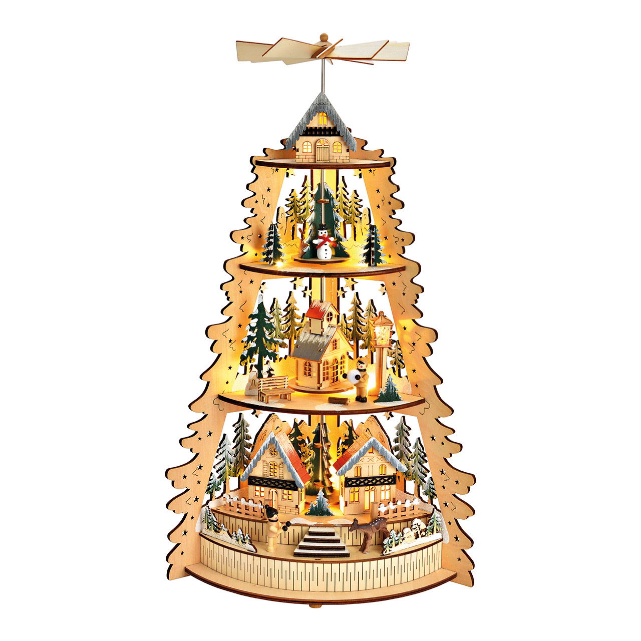 Kerstpiramide van natuurlijk hout (B/H/D) 31x52x17cm, batterijvoeding 3xAA niet inbegrepen