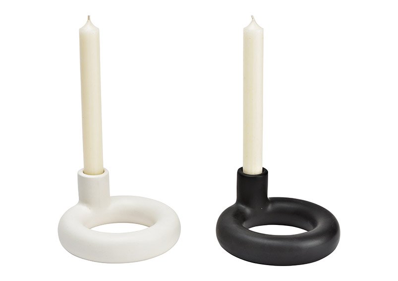 Kerzenhalter aus Keramik schwarz, weiß 2-fach, (B/H/T) 13x6x13cm