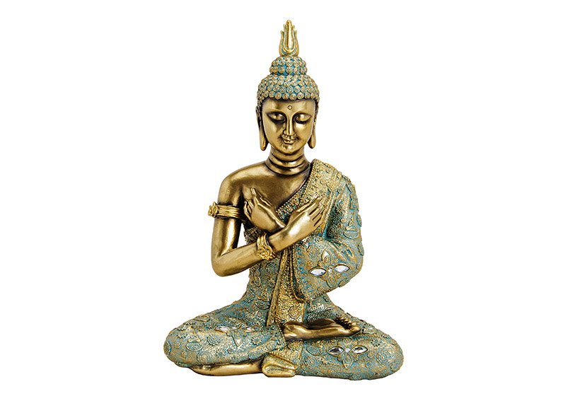 Bouddha assis en poly or (L/H/P) 23x33x14cm
